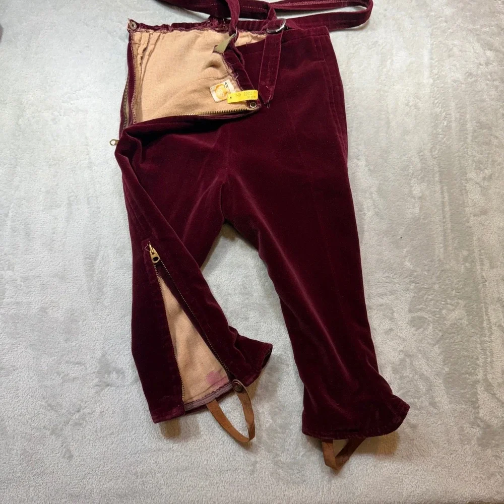 Vintage 1950s Burgundy Velvet Kids 3pc Snowsuit Set Coat Pants‎ Bonnet Fur Trim